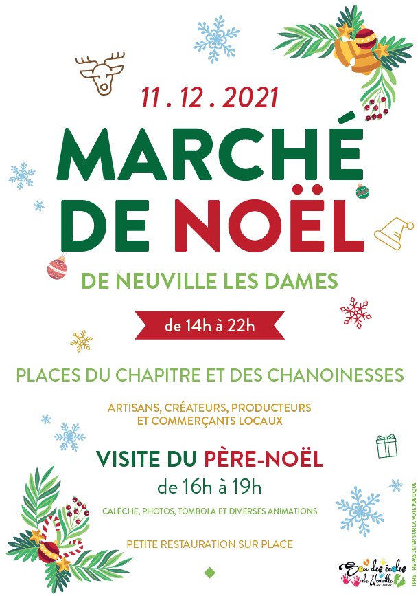 Affiche du marché de Noël du 11 décembre 2021 à Neuville-les-Dames