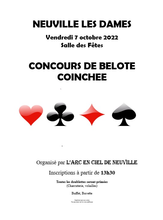Affiche concours de belote coinchée Neuville-les-Dames