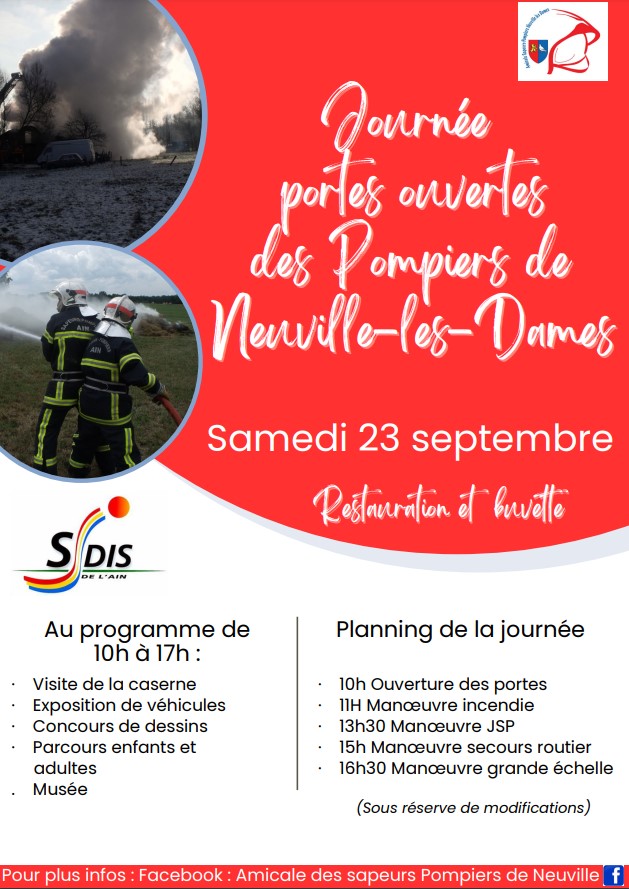 Samedi 23 septembre, journée portes ouvertes à la caserne des pompiers de Neuville-les-Dames